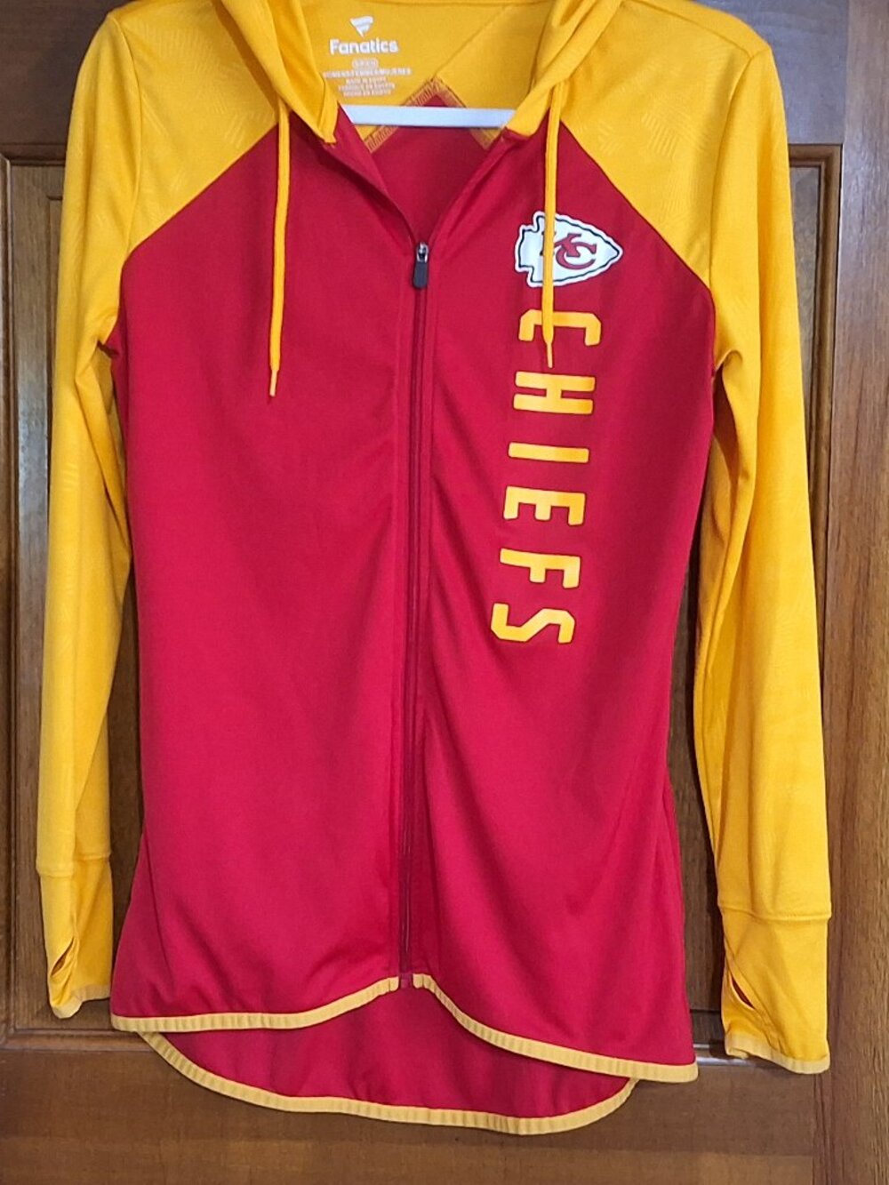 Kansas City Chiefs Womens Small Red/Gold Full Zip Hooded NFL Lightweght Jacket